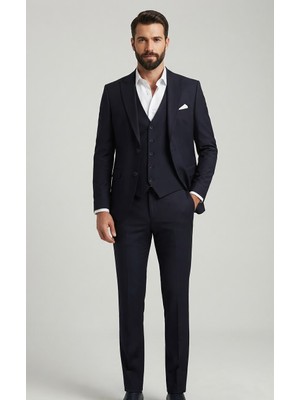 Sabri Zengin Erkek  Slim Fit Likralı Kalın Premium Kumaş 3 Parça Takım Elbise