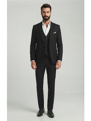 Sabri Zengin Erkek  Slim Fit Likralı Kalın Premium Kumaş 3 Parça Takım Elbise