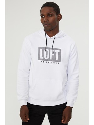 Loft Erkek Sweatshirt Uzun Kol Beyaz Renk Grafik Desenli 2XL Regular Fit