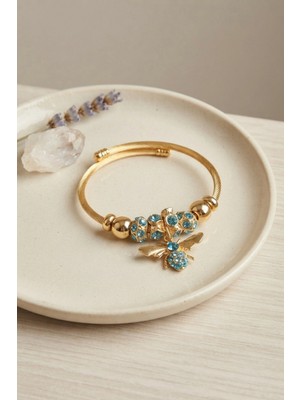 Pileli Store Mavi Arı Model Gold Renk Charm Bileklik TJ-BB8687