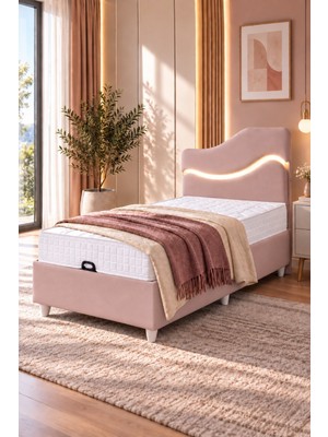 Setay Baza Seti, Merry Ledli Tek Kişilik Baza Başlık Maxi Yatak Seti - 100X200 cm