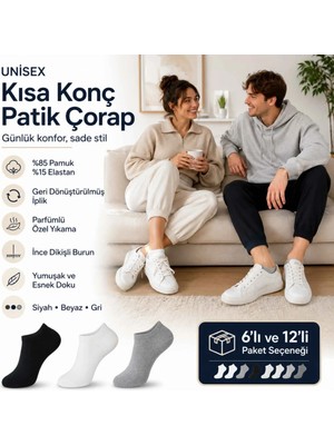 Çoraplar Burada Unisex Patik Çorap 6'lı | %85 Pamuklu Geri Dönüşüm İplikli, İnce Dikişli Günlük Spor