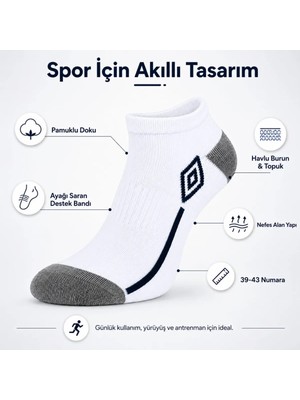 Erkek 3 Lü Spor Patik Çorap 39-44 Pamuklu Havlu Destekli Bilek Boy Beyaz Gri