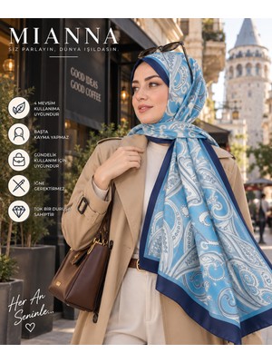 Mianna Desenli Şal Mavi – Paisley Desenli – 4 Mevsim – Başta Kayma Yapmaz – 70X180 cm