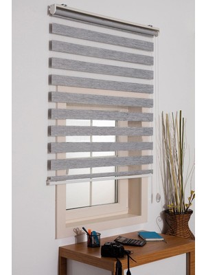 Brillant Gri Zebra Perde 50 x 200 cm Pamuk Kumaşlı Etek Dilimsiz Modern Tasarım MZ666