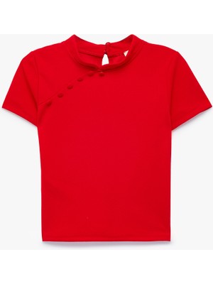 Koton Düğmeli Slim Fit Kısa Kollu Dik Yaka Bluz
