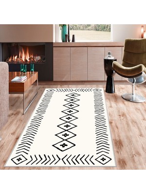 West Home Yıkanabilir Dijital Baskı Modern Halı 60 x 100 cm Kaymaz Taban ve Beyaz Renk