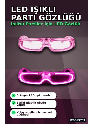 Eco Lounge 3 Modlu LED Işıklı Pembe Parti Gözlüğü Glow Efektli 1 Adet Unisex Eğlence Aksesuarı BX-313763