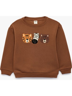 Koton Nakışlı Şardonlu Bisiklet Yaka Uzun Kollu Oversize Sweatshirt