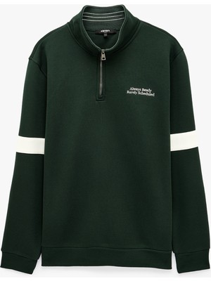 Koton Şardonlu Uzun Kollu Kolej Nakışlı Renk Kontrastlı Yarım Fermuarlı Sweatshirt