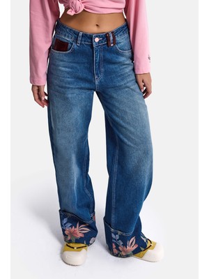 It's Basic Kadın Koyu Mavi 2W6-4 Straight Turn Up Paça Detaylı Özel Tasarım Denim Jean