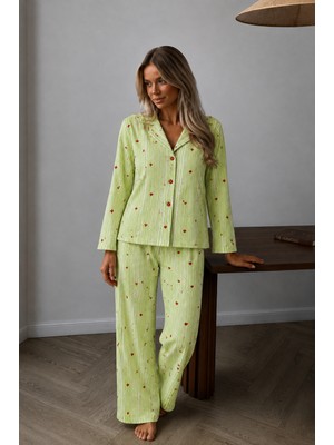 Fit Women Kadın Puantiyeli Ev Giyimi Yeşil Pijama Takımı