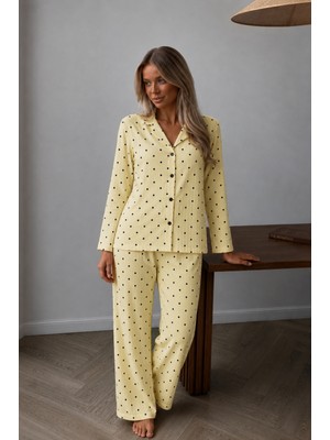 Fit Women Kadın Puantiyeli Ev Giyimi Sarı Pijama Takımı