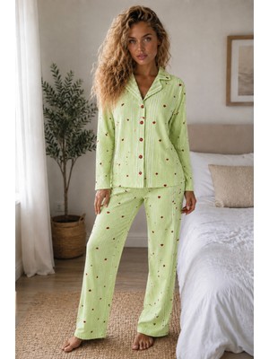 Fit Women Kadın Rahat Kesim Puantiyeli Yeşil Pijama Takımı