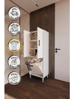 Septemius Orkide Çamaşır Sepetli 2 Kapaklı Çok Amaçlı Dolap Banyo Kirli Çamaşır Dolabı