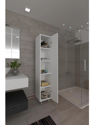 Septemius Mimoza 5 Raflı Çok Amaçlıkiler Dolabı Banyo Dolabı Beyaz Raflı