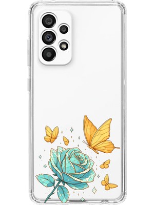 LOTUS GOLD Samsung Galaxy A13 Uyumlu Gül ve Kelebek Desenli Şeffaf Telefon Kılıfı