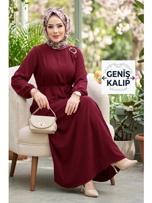 Hafsa Mina Toka Detaylı Bağlamalı Ayrobin Elbise Bordo HM2907
