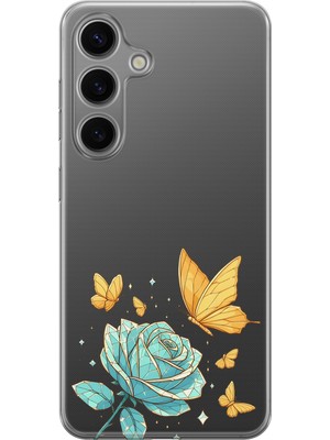 LOTUS GOLD Samsung Galaxy S26FE Uyumlu Gül ve Kelebek Desenli Şeffaf Telefon Kılıfı