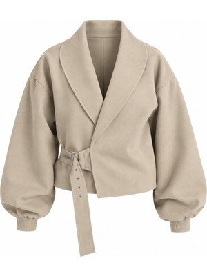 Laluvia Taş Kendinden Kemerli Crop Ceket - 5169