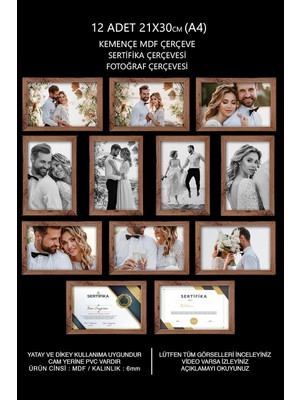 Yhfoto 12 Adet A4 Kemençe Mdf 21X30 & Sertifika Kahverengi-Çok Renkli 21 x 30