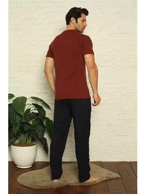 Marsilyan Erkek Bordo V Yaka 3'lü Pijama Takım