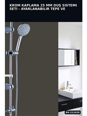 Eco Lounge Krom Kaplama 25 mm Duş Sistemi Seti - Ayarlanabilir Tepe ve El Duşu, Sabunluk Hediyeli BX-313429