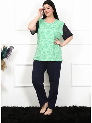 Beru Kadın 5xl-6xl-7xl-8xl Büyük Beden Kısa Kol Pijama Takım Yeşil Beru Najmaddin