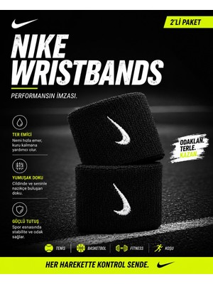 Nike Swoosh Wristbands 2 Unisex Siyah Antrenman Havlu Bileklik