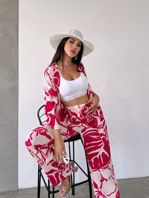 Nido Moda Desenli Kimono ve Pantolon Ikili Takım