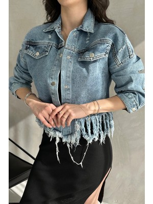 Nido Moda Püskül Detaylı Denim Crop Ceket