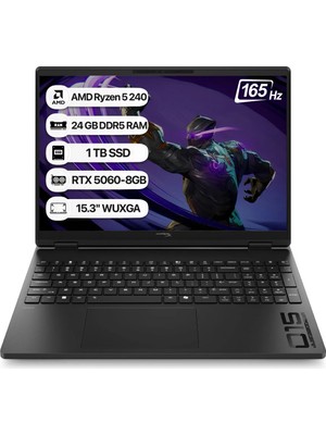 Hp Hyperx Omen 15 D2QW3EA Amd Ryzen 5 240 24GB 1tb SSD RTX5060-8GB Freedos 15.3" Wuxga 165Hz Taşınabilir Bilgisayar