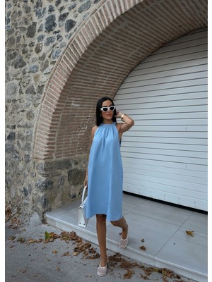 Nido Moda Halter Yaka Dokuma Midi Elbise