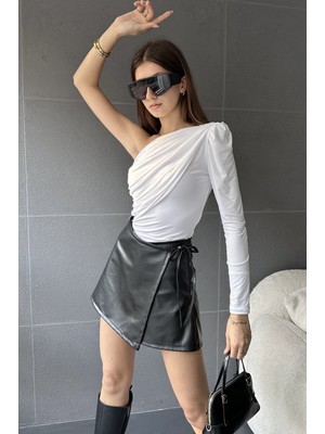 Nido Moda Ip Bağlamalı Deri Şort Etek