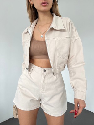 Nido Moda Fermuarlı Çift Cepli Denim Ceket