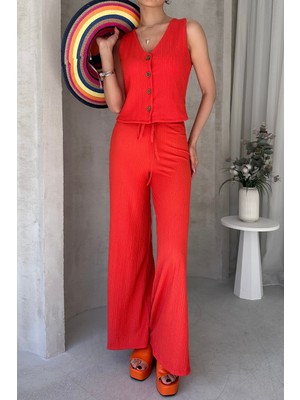 Nido Moda Yüksek Bel Rahat Pantolonlu Kolsuz Yelekli Takım