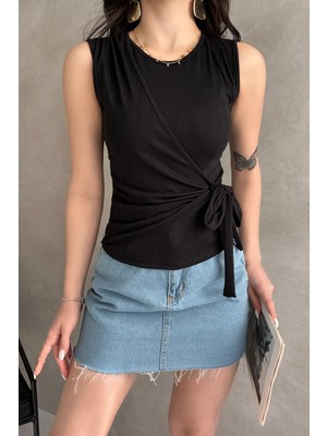 Nido Moda Askılı Önü Kruvaze Bağlamalı Bluz
