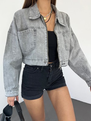 Nido Moda Fermuarlı Çift Cepli Denim Ceket