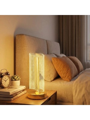 Midas Toptan Dalgalı Silindirik Kristal Çizgili Model LED Masa Lambası – Gold Tabanlı, Dokunmatik, 3 Renk I