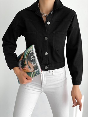 Nido Moda Çift Cepli Denim Crop Ceket