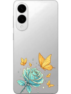LOTUS GOLD Samsung Galaxy S25 Edge Uyumlu Gül ve Kelebek Desenli Şeffaf Telefon Kılıfı
