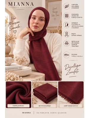 Mianna Kendinden Desenli Şal Bordo – 4 Mevsim – Başta Kayma Yapmaz – Nefes Alan Kumaş – 70X180 cm