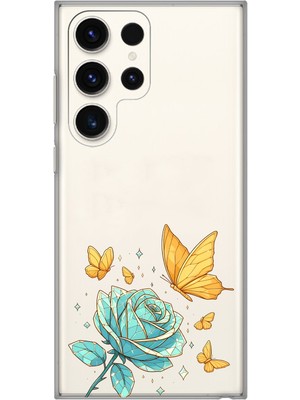 LOTUS GOLD Samsung Galaxy S26 Ultra Uyumlu Gül ve Kelebek Desenli Şeffaf Telefon Kılıfı
