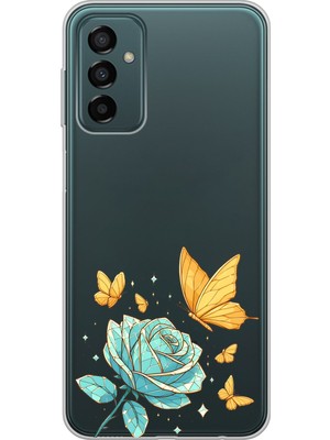 LOTUS GOLD Samsung Galaxy M13/M23 Uyumlu Gül ve Kelebek Desenli Şeffaf Telefon Kılıfı