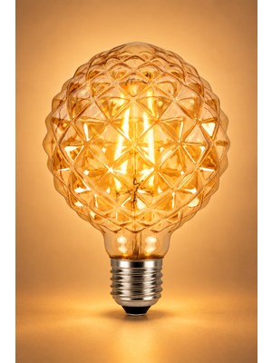 Naturel Dekor Yuvarlak Kesim Baloncuk Kırılmaz Gövde Amber E27 Rustik Ampul 2700K 4,5W