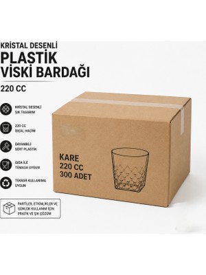 Antpap Ambalaj Kare Model Viski Bardağı 220 cc 300 Adet – Kristal Görünümlü Plastik Bardak