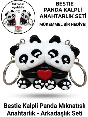 Alisa 3D Mıknatıslı Kalpli Panda Çift ve Bestie - Sevgili & Best Friend Arkadaşlık Hediyelik Seti (2'li)