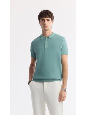 AVVA Erkek Nil Yeşili Polo Yaka Viskon Karışımlı Basic Triko Regular Fit T-Shirt B005120