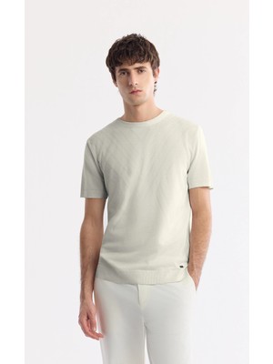 AVVA Erkek Ekru Bisiklet Yaka Viskon Karışımlı Dokulu Triko Regular Fit T-Shirt A51Y5163