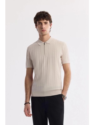 AVVA Erkek Bej Polo Yaka Rayon Triko Regular Fit T-Shirt A51Y5046